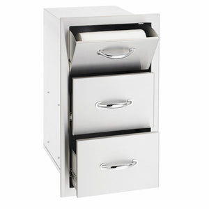 SummerSet 17" North American Stainless Steel Vertical 2-Drawer & Paper Towel Holder Combo w/ Masonry Frame Return