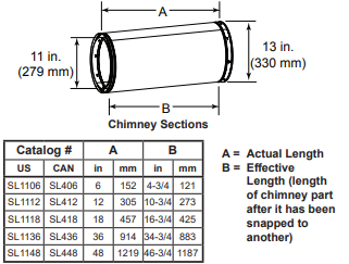 Majestic SL412 12 Inch Chimney Section - 11 Inch Diameter