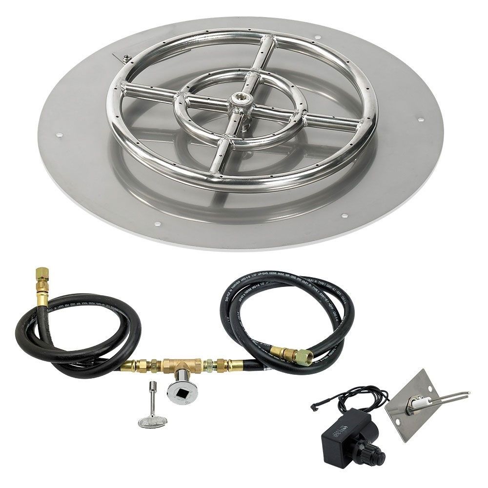 American Fireglass Round Flat Pan with Spark Ignition Kit - Natural Gas