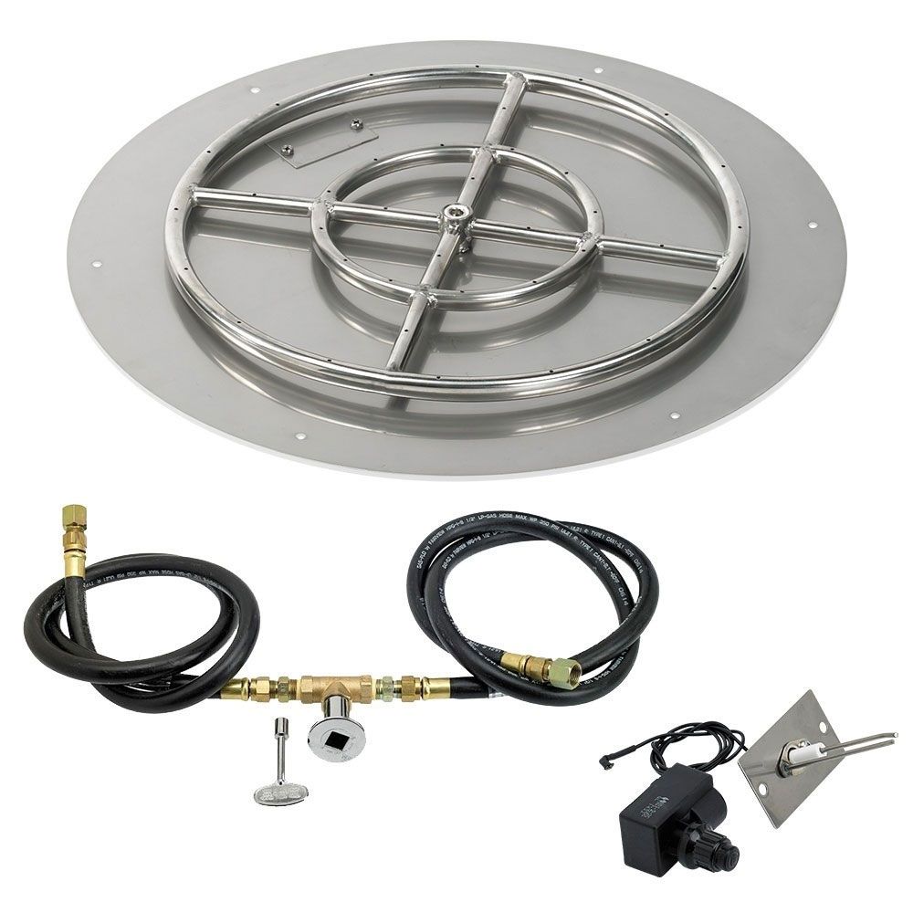 American Fireglass Round Flat Pan with Spark Ignition Kit - Natural Gas