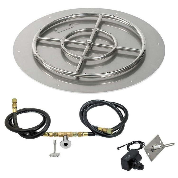 American Fireglass Round Flat Pan with Spark Ignition Kit - Natural Gas