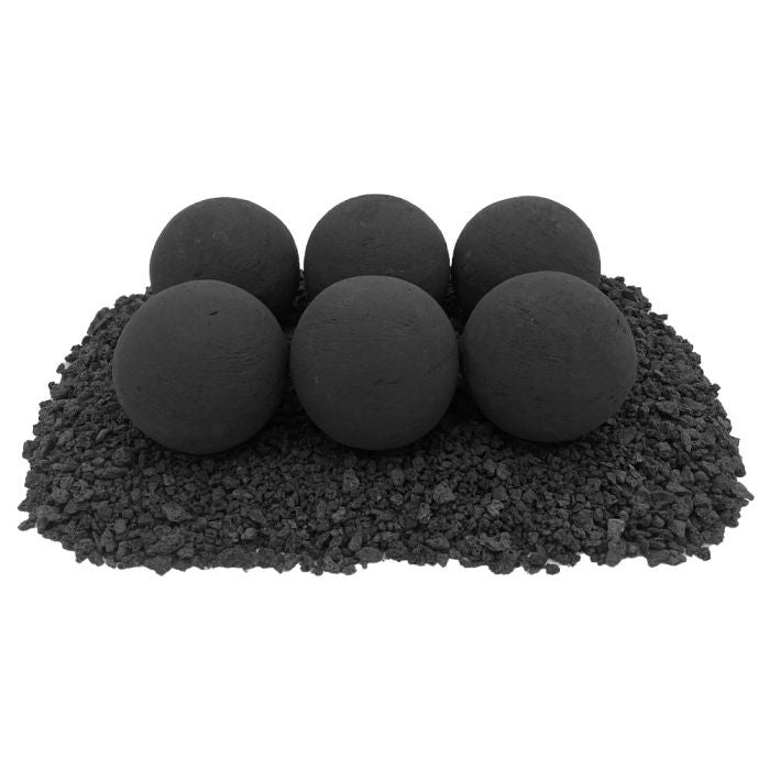 American Fireglass Matte Black Lite Stone Ball Set - 4-inch