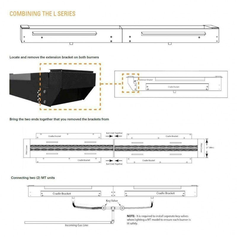 Firegear UL Listed Match Light Gas Fire Pit Burner Kit, Linear Trough Pan 24 Inch