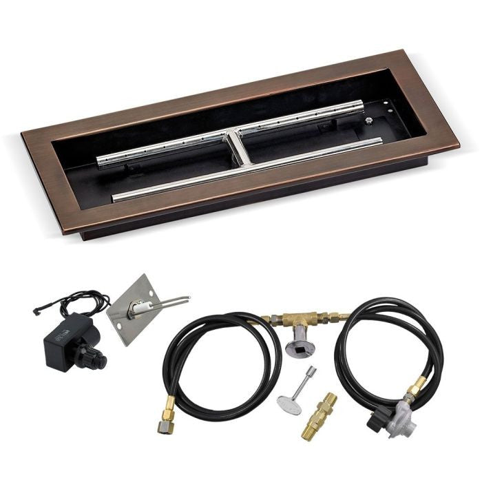 American Fireglass Oil Rubbed Bronze Rectangular Drop-In Pan w/Spark Ignition Kit - Propane