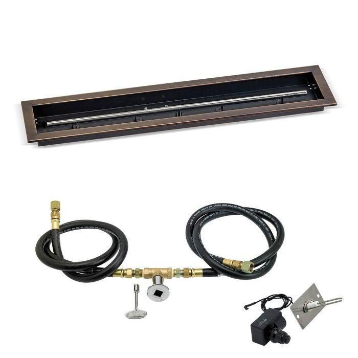 American Fireglass Oil Rubbed Bronze Linear Drop-In Pan w/ Spark Ignition Kit - Natural Gas