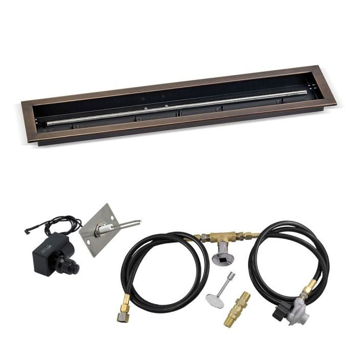 American Fireglass Oil Rubbed Bronze Linear Drop-In Pan w/ Spark Ignition Kit - Propane