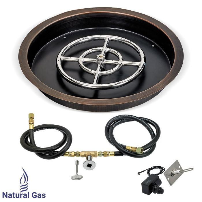 American Fireglass Oil Rubbed Bronze Round Drop-In Pan w/Spark Ignition Kit - Natural Gas