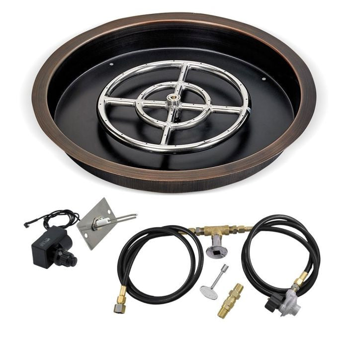 American Fireglass Oil Rubbed Bronze Round Drop-In Pan w/Spark Ignition Kit - Propane