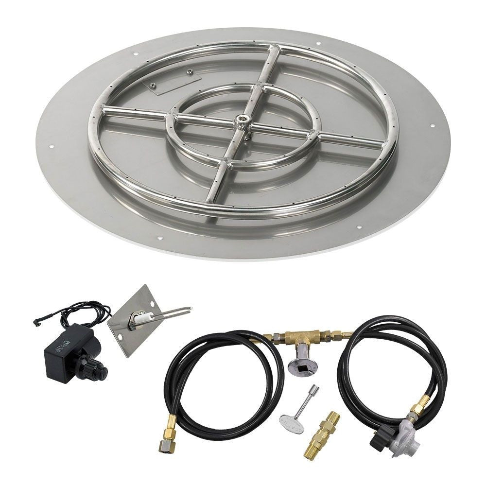 American Fireglass Round Flat Pan with Spark Ignition Kit - Propane